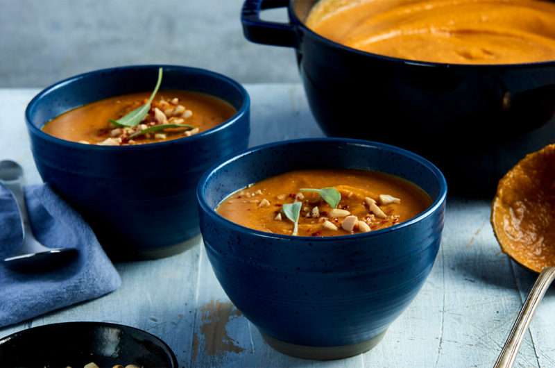 Sweet Potato and Pumpkin Soup with Peanuts
